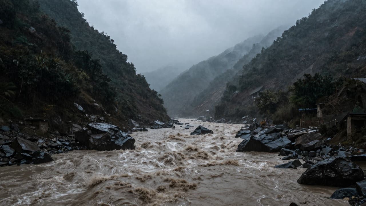 Poplavljene planinske rijeke u nepalskim brdima
