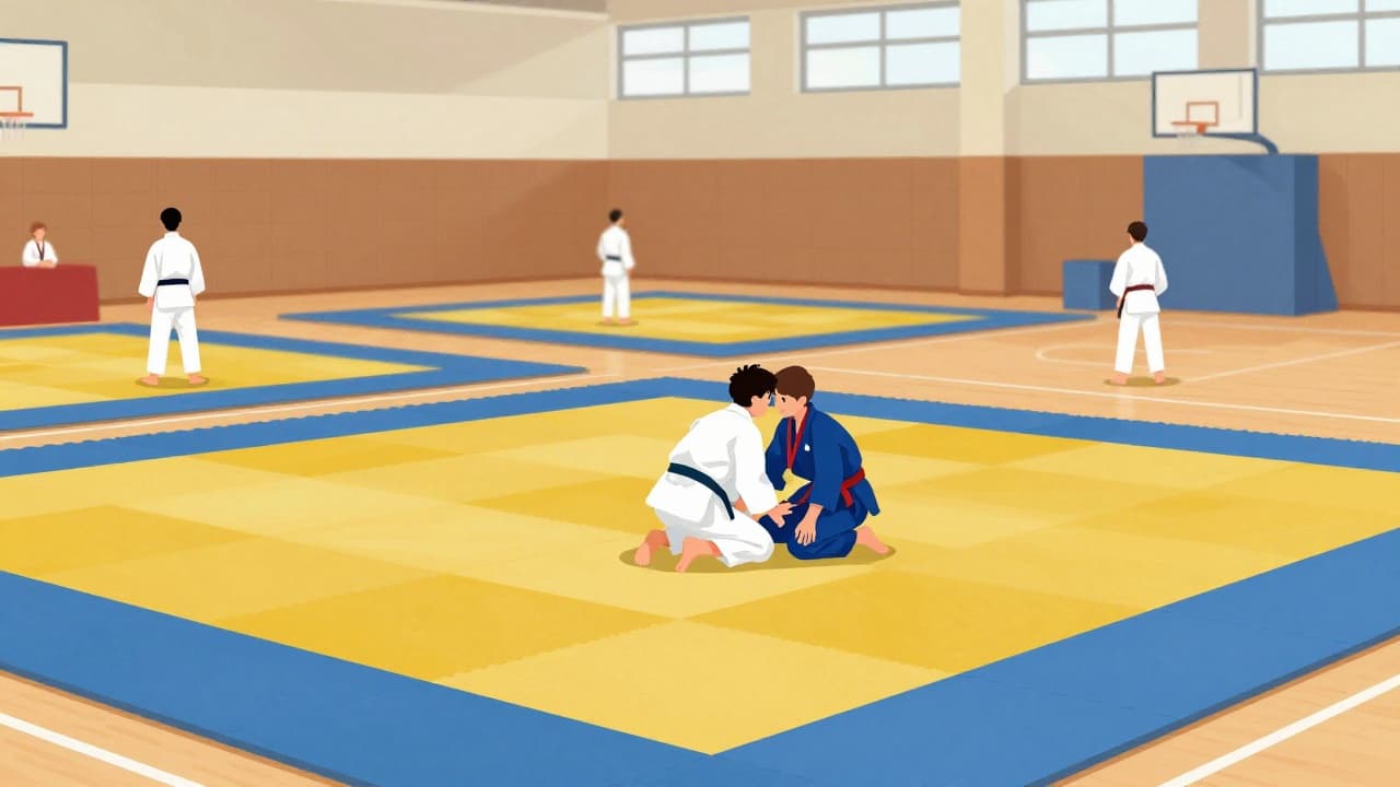 Natjecatelji u kimonom na tatamiju
