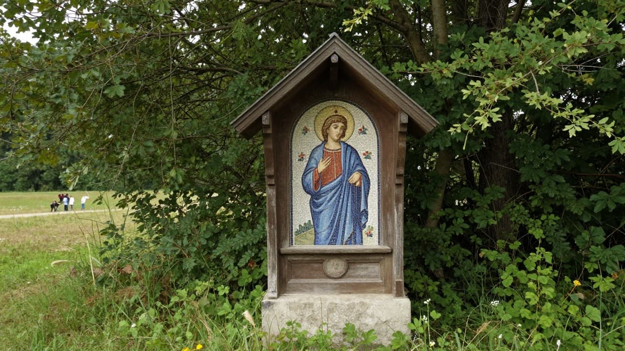 The restored Biedermeier shrine along the village path
