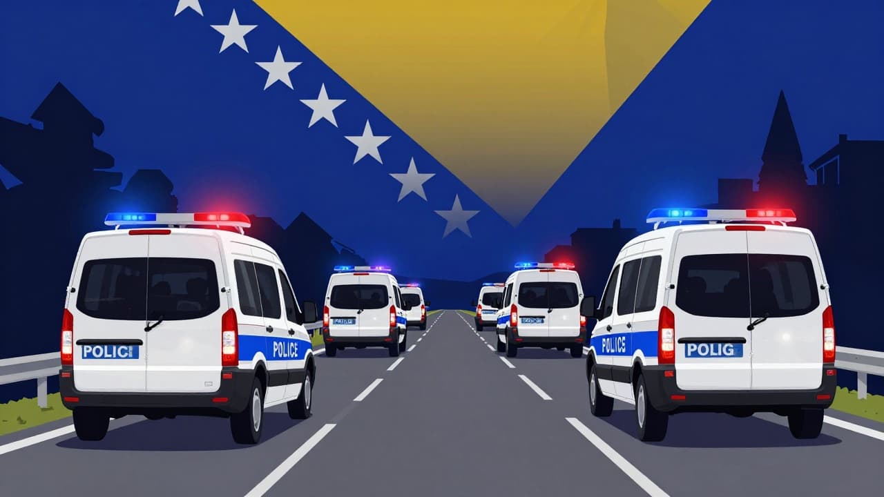 Policijska vozila s upaljenim svjetlima na noćnoj cesti