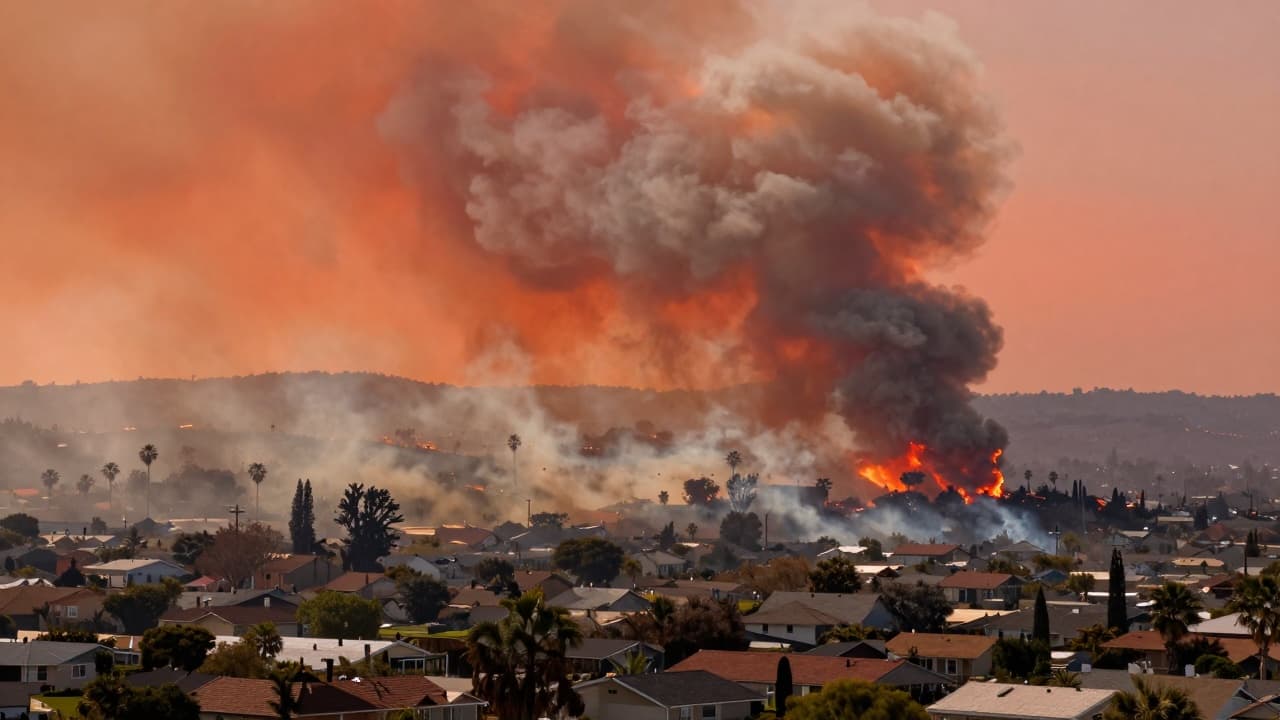 Smoke over a settlement in California