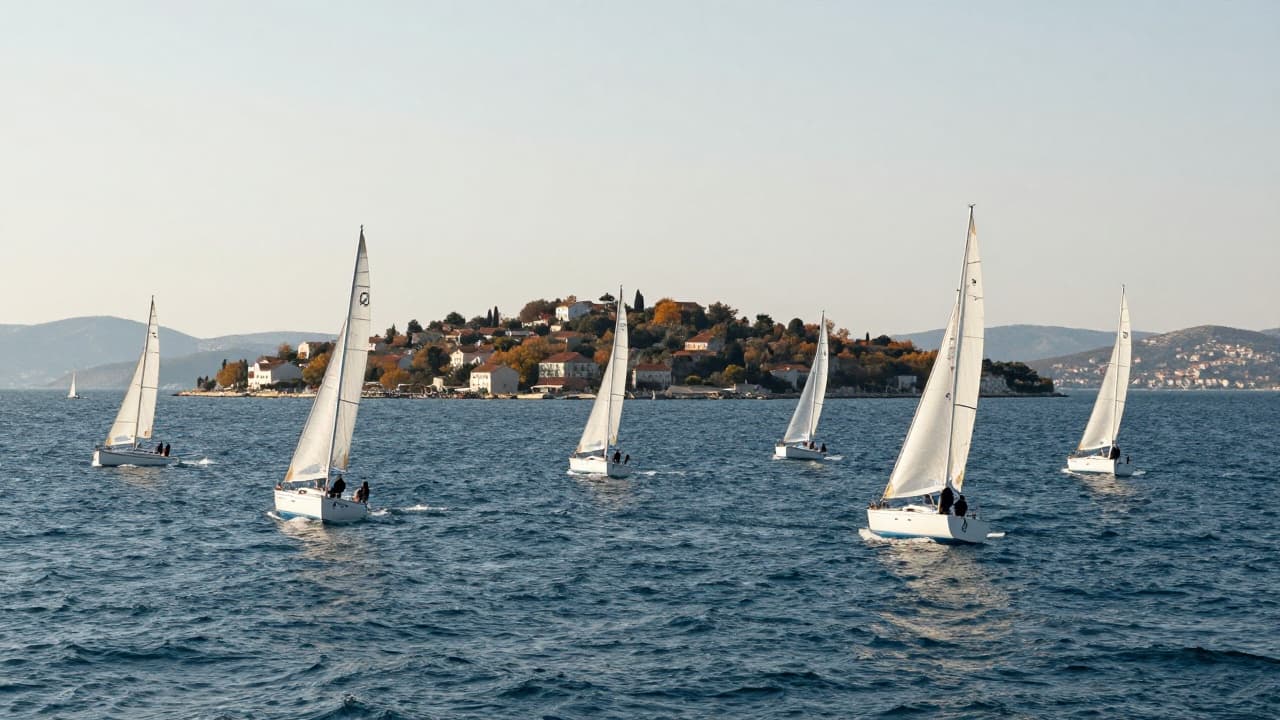 Yachts sail towards Šolta in the bura