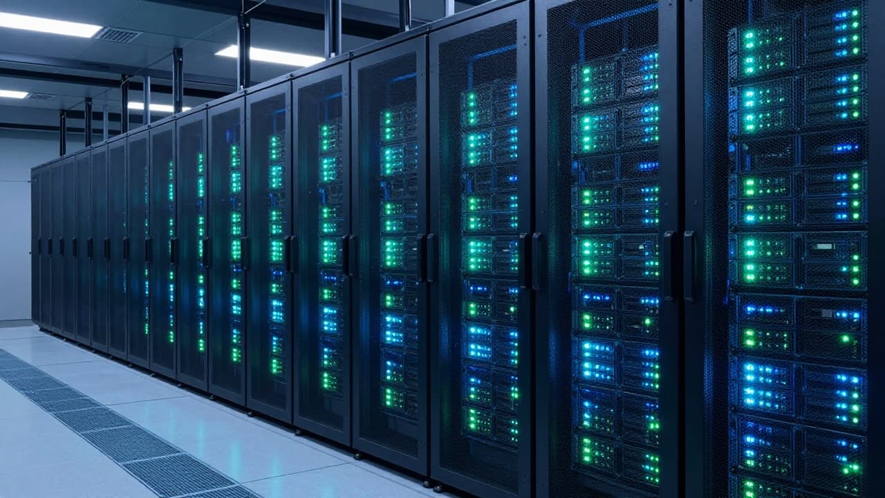Futuristički prikaz data centra s Nvidia logotipom