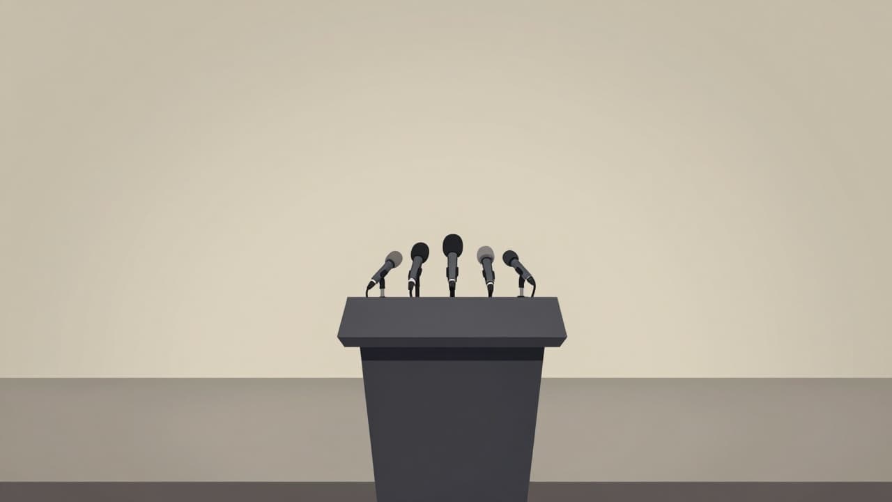 Empty podium with microphones