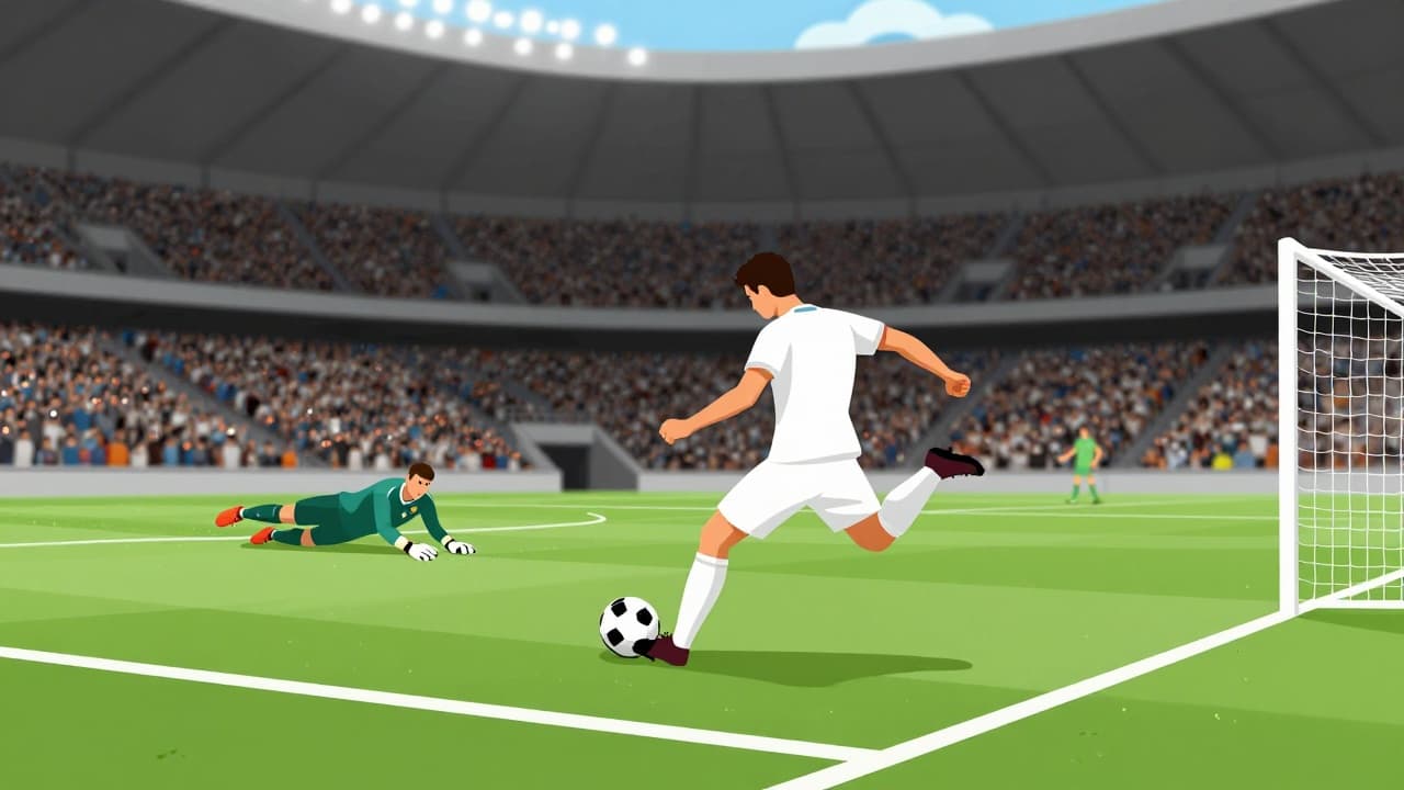 Player in white jersey shooting at the goal