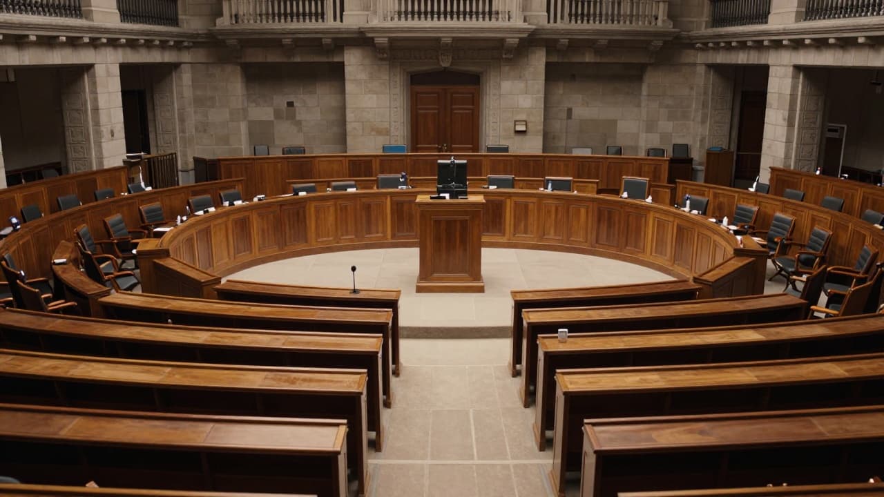 Prazna vijećnica s mikrofonom