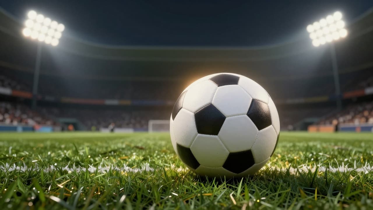 Golden shine on the ball on the grass