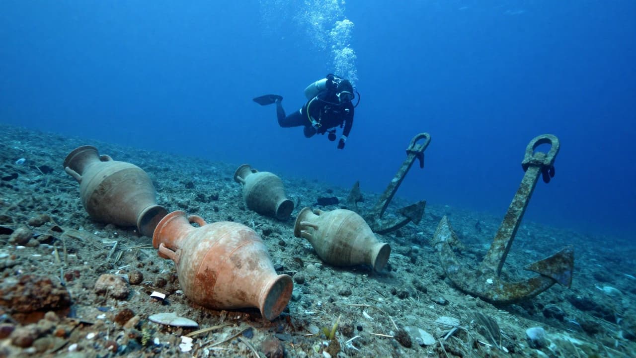 Amphorae on the sea floor