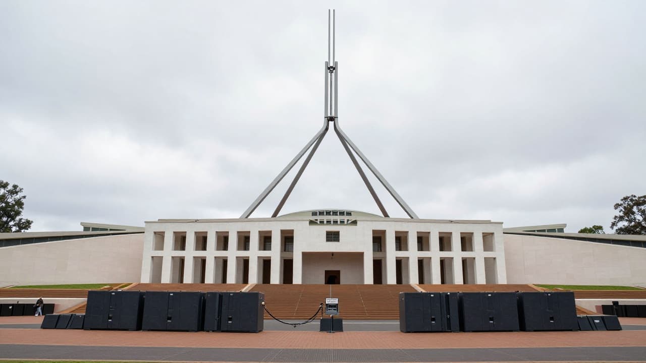 Parliament House with security barriers