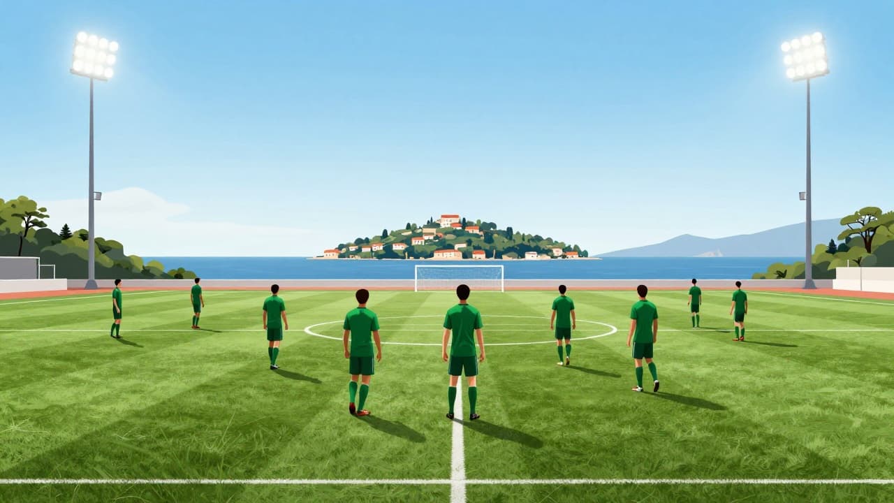 Cres players on the green field by the sea