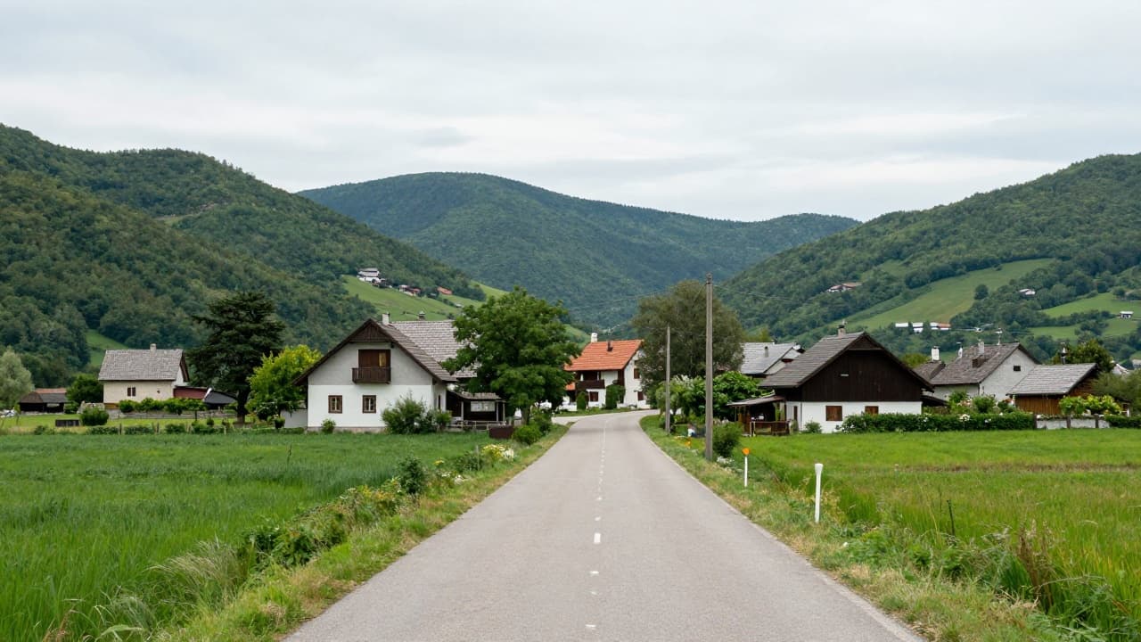 Road connection through the green landscape