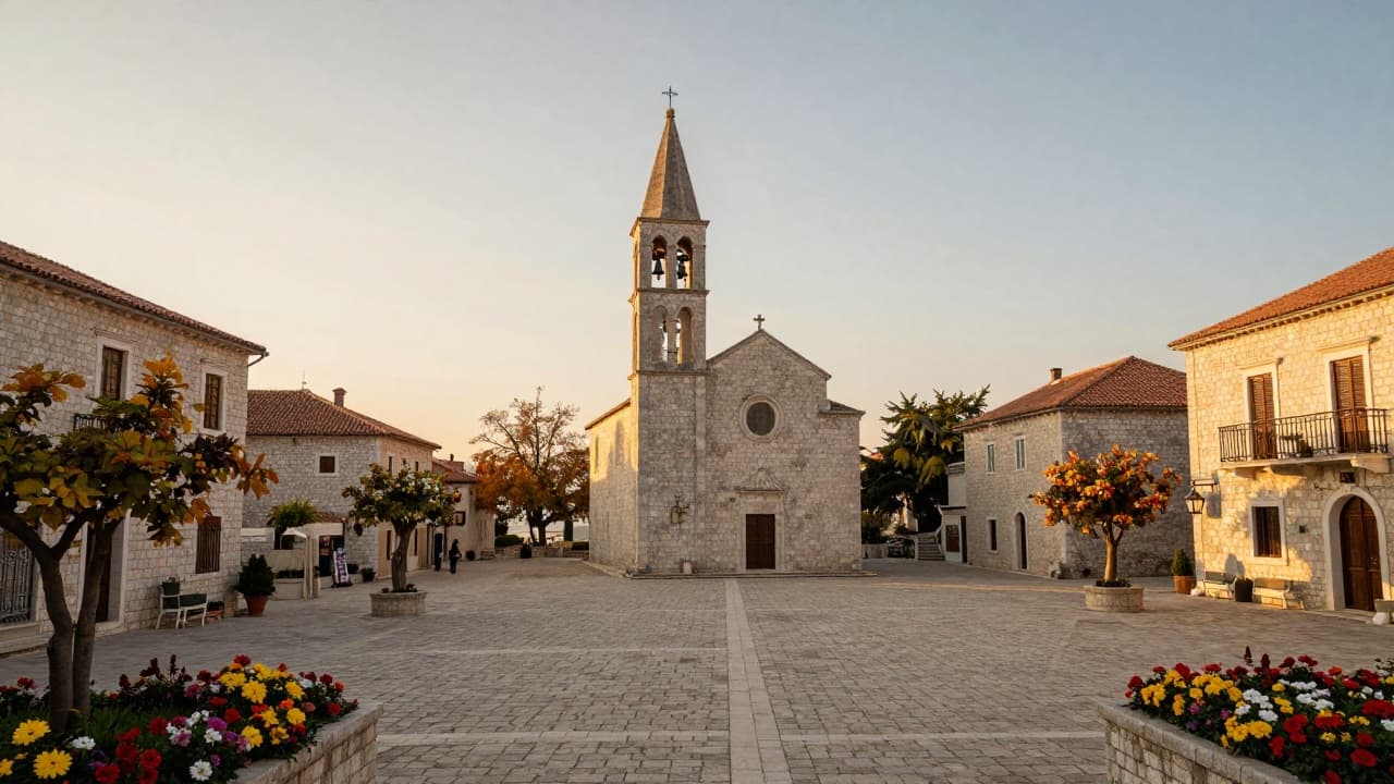 Tradicionalni dalmatinski trg u zlatnom svjetlu