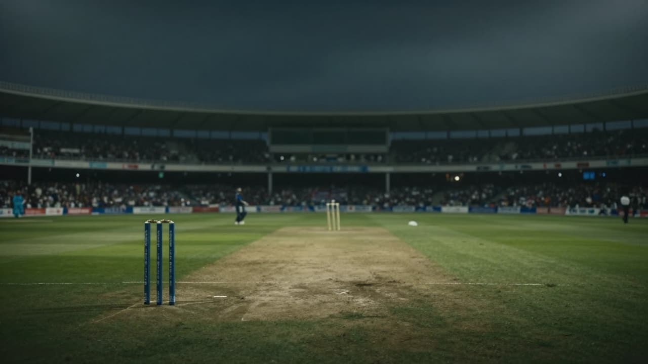A tense moment on the cricket pitch