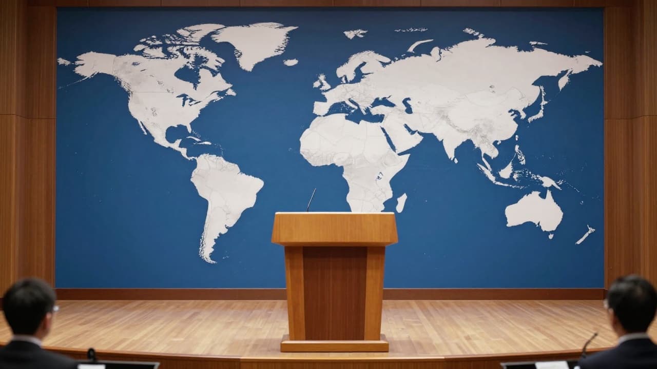 Empty podium at a press conference
