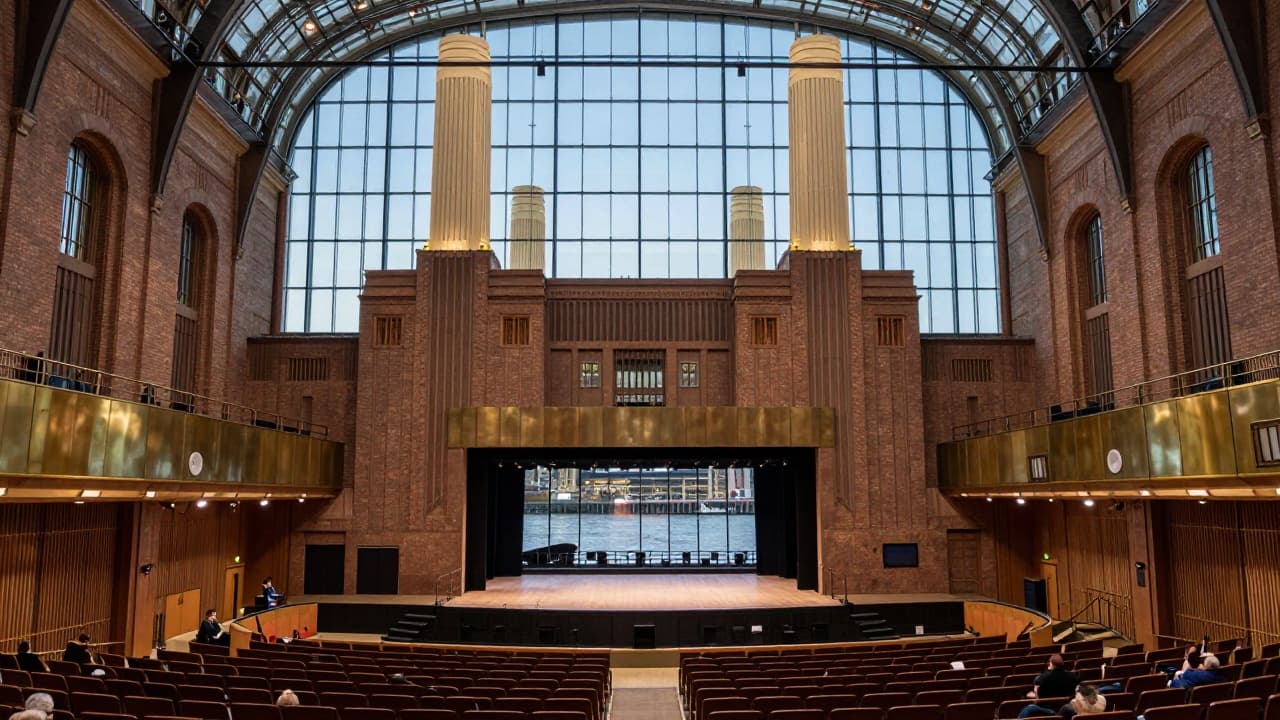 Interior of the concert hall with brick and arches