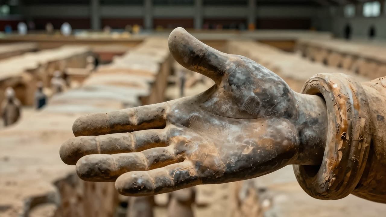 A fingerprint discovered on a clay warrior figure