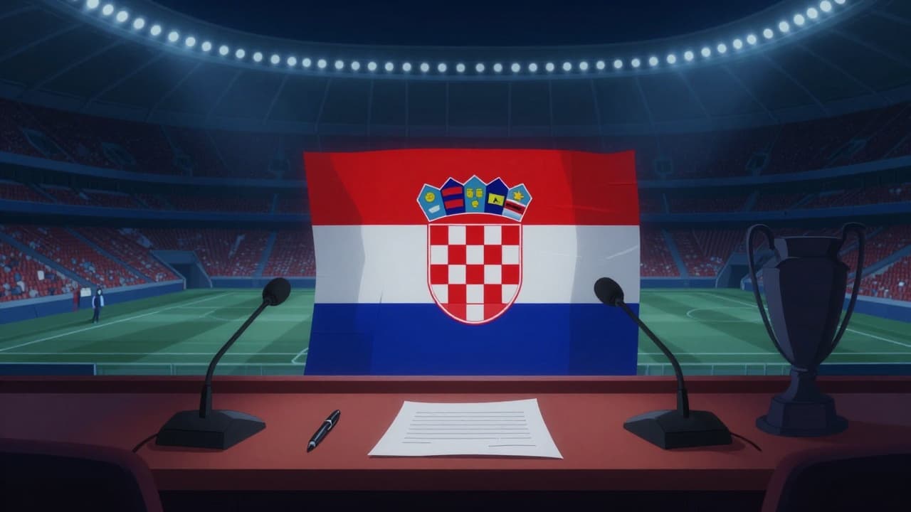 Prazan podij s mikrofonima i potpisnicom na stolu