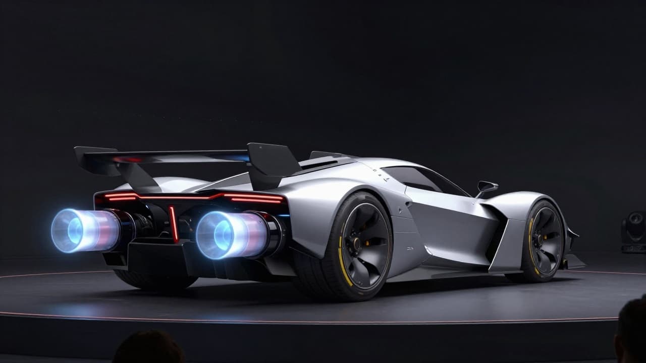 Futuristic sports car with rocket propulsion