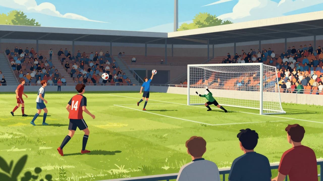 Igrač puca na gol pred punim tribinama