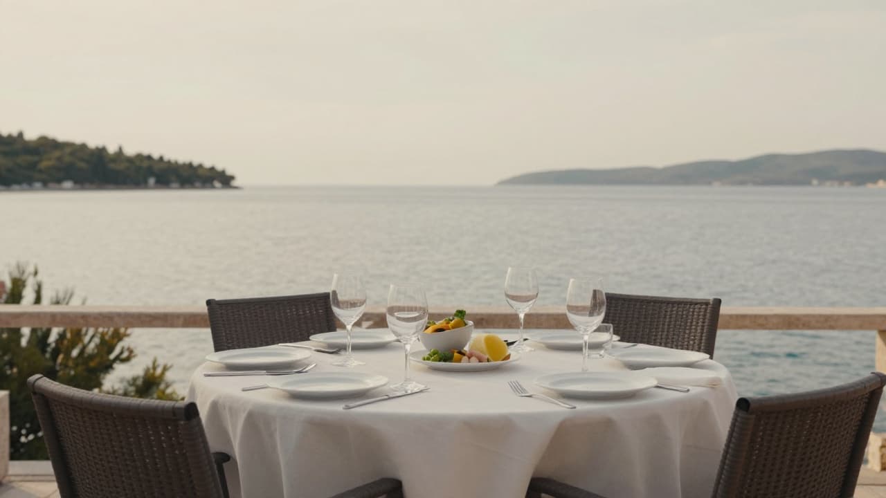 Empty table on the terrace in Supetar