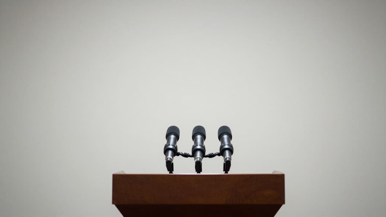 Empty podium with microphones