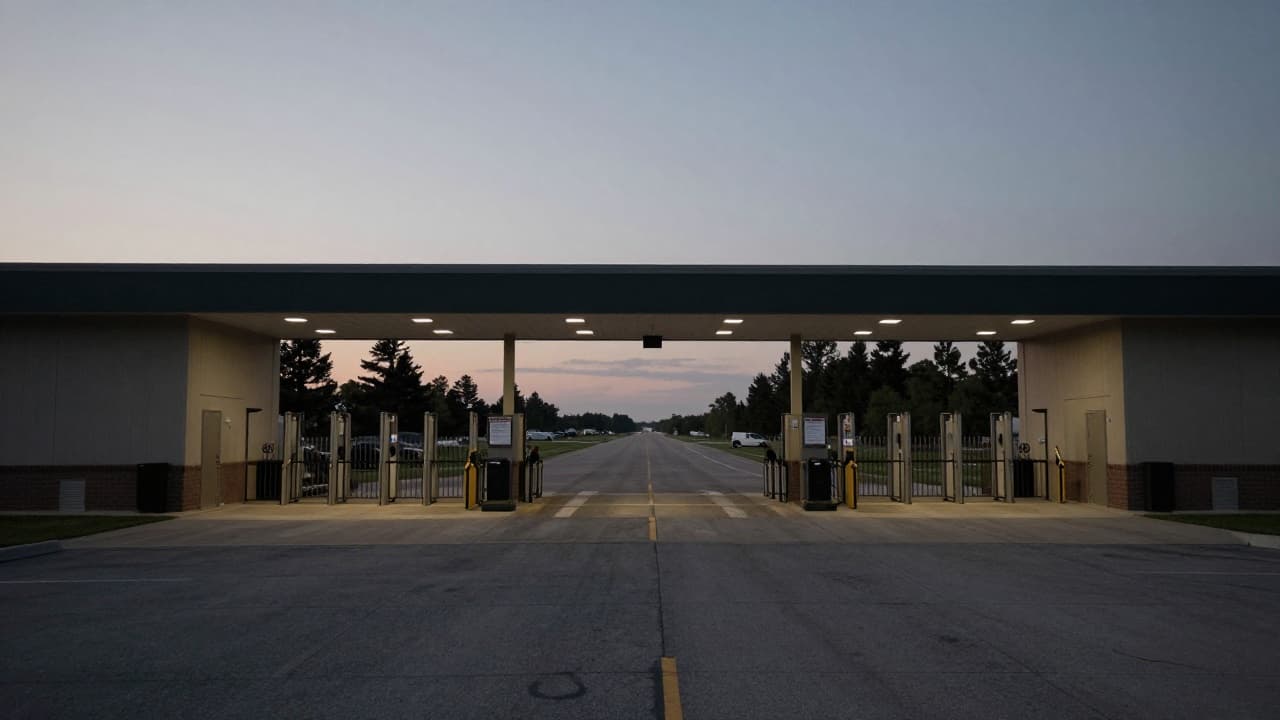 Entrance to the military base at dusk