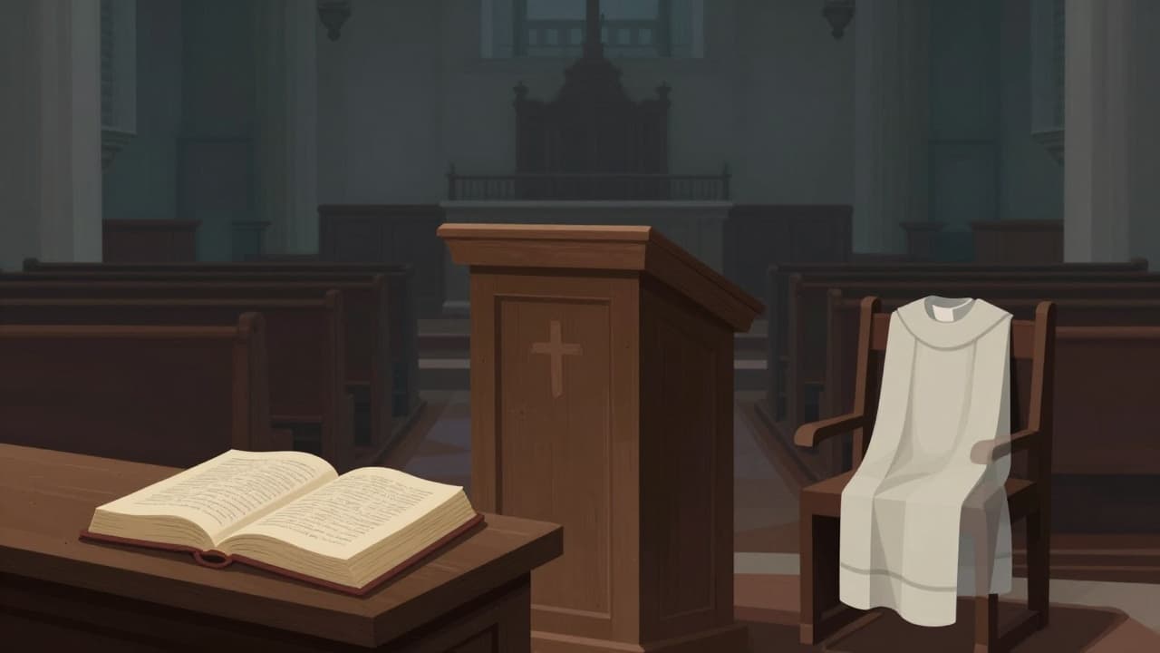 Empty church with open books