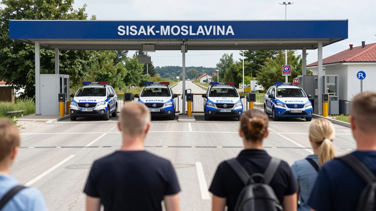 Granica u Sisku s policijskim vozilima