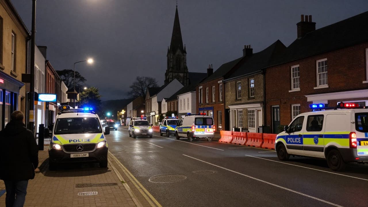 Police blockade of the street near the church