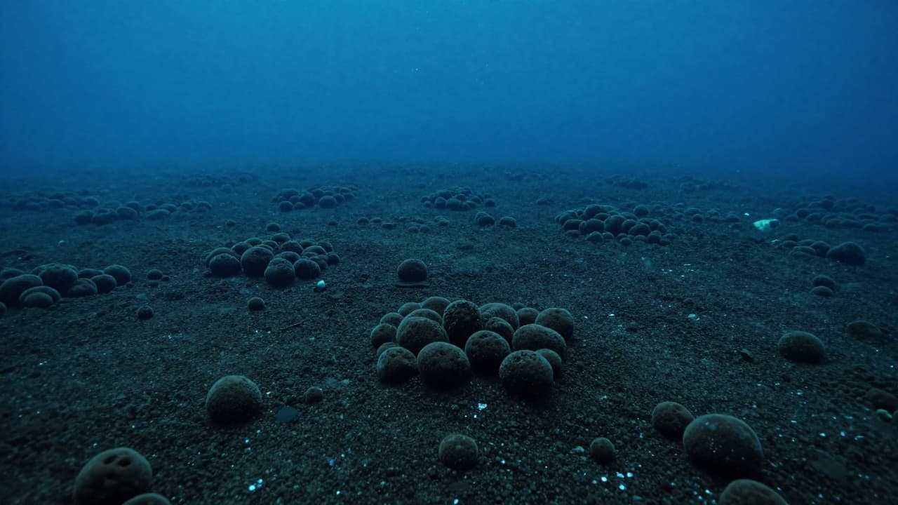 Deep-sea floor with dark polymer granules