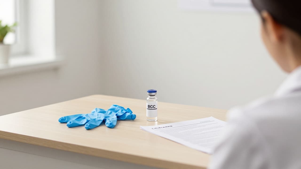 A vial of BCG vaccine on a table
