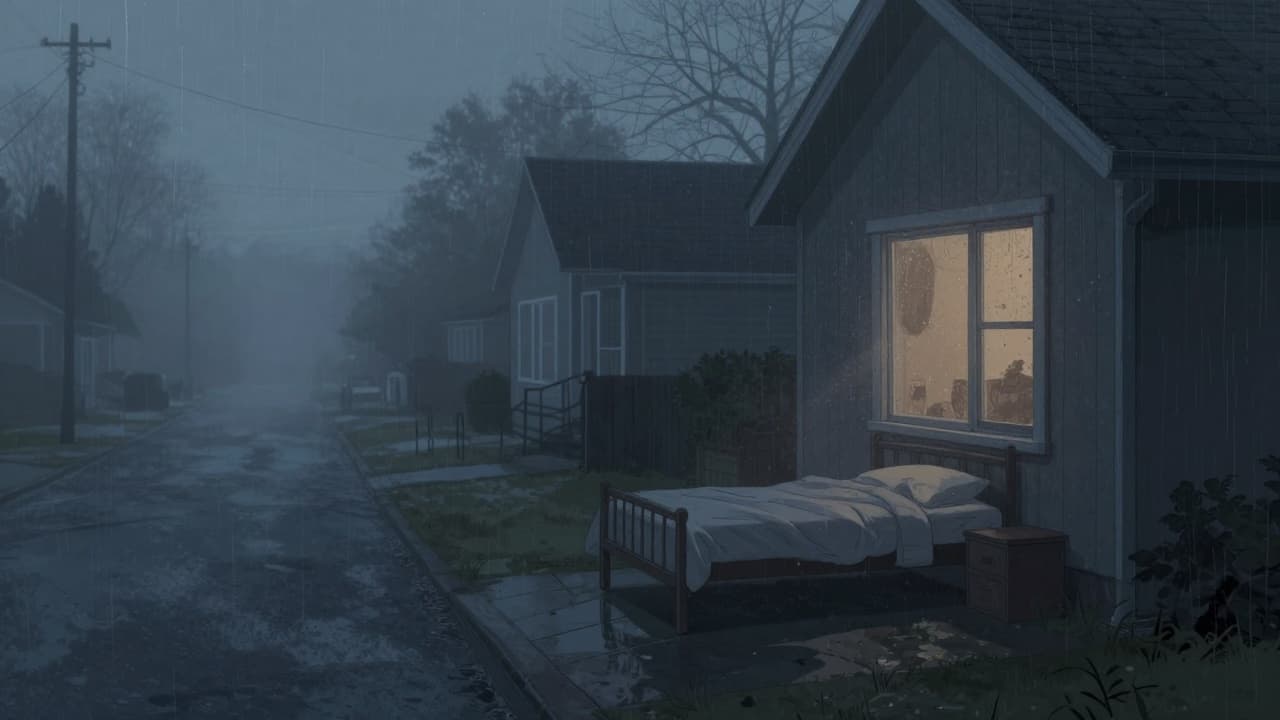 Quiet street scene at dusk