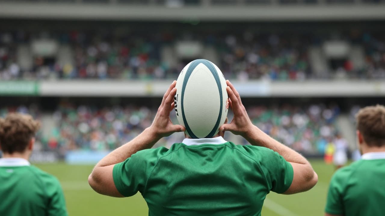 Rugby lopta u rukama igrača na terenu