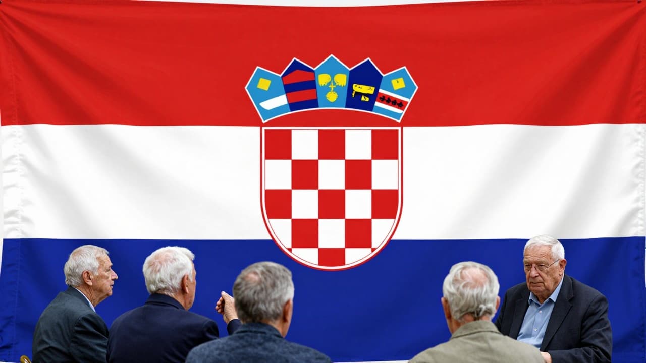 Croatian flag in the background
