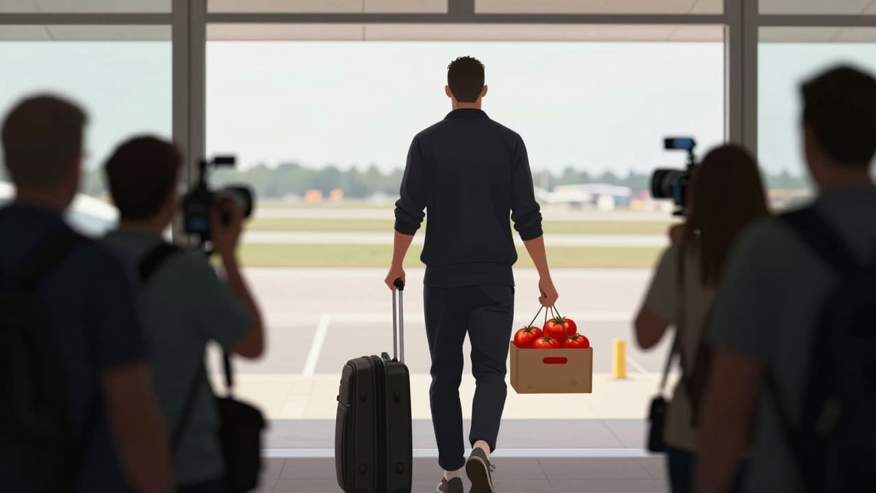Vlahović s kutijama rajčice na aerodromu