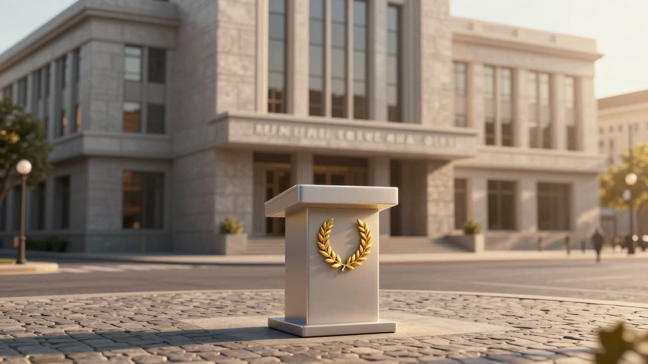 Golden laurel wreath on a pedestrian crossing