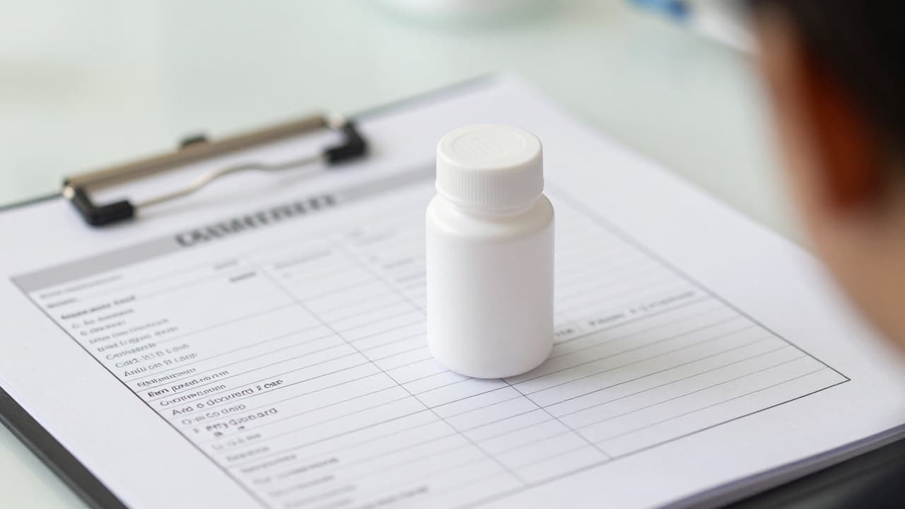 White bottle of medicine on the table