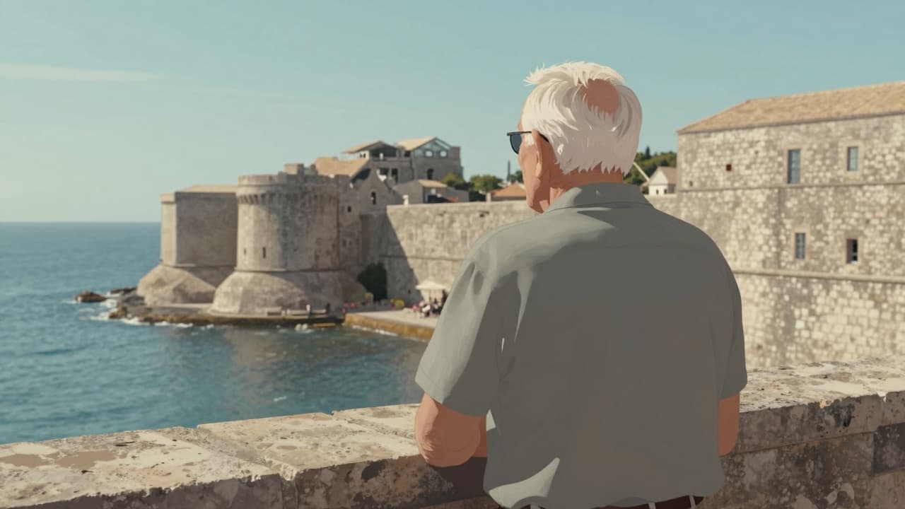Stari gradski zidovi i more u sumrak