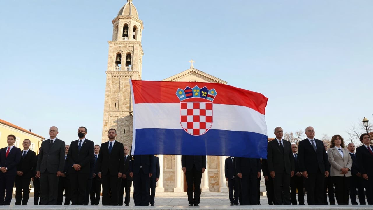 Hrvatska zastava na zvoniku crkve