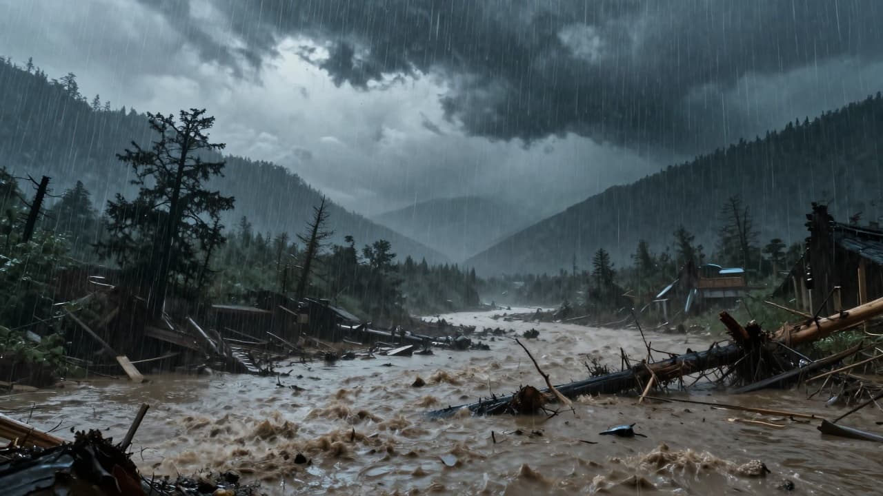 Flooded area in a mountainous region