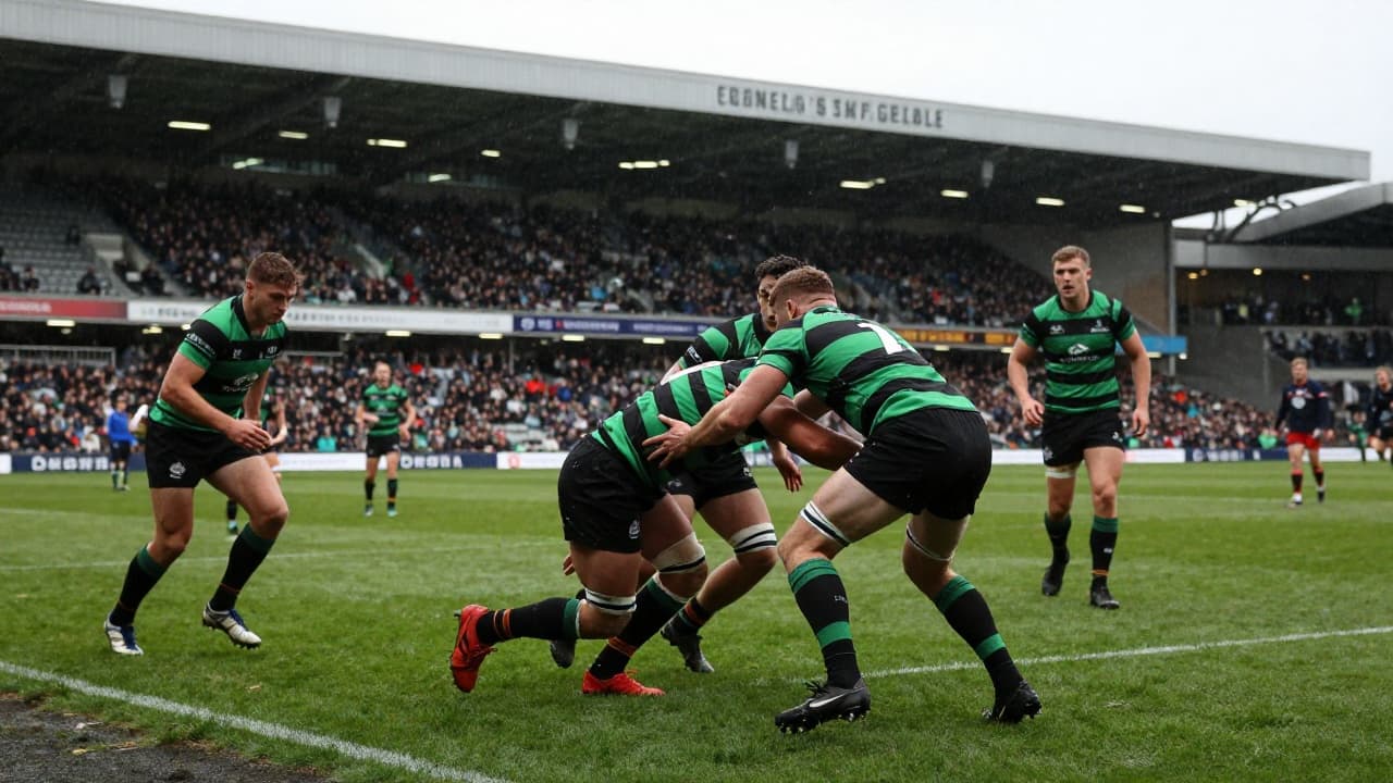 Rugby igrači u akciji na kiši
