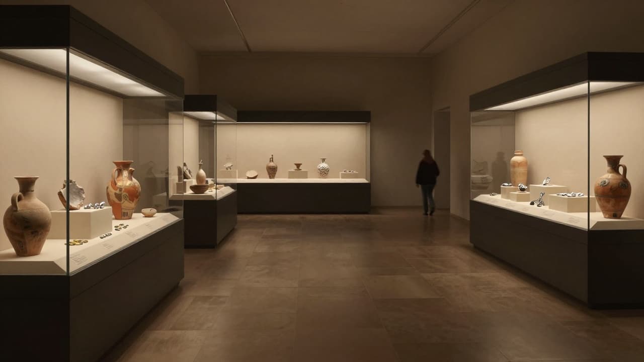 Vitrine s arheološkim nalazima u muzejskom prostoru