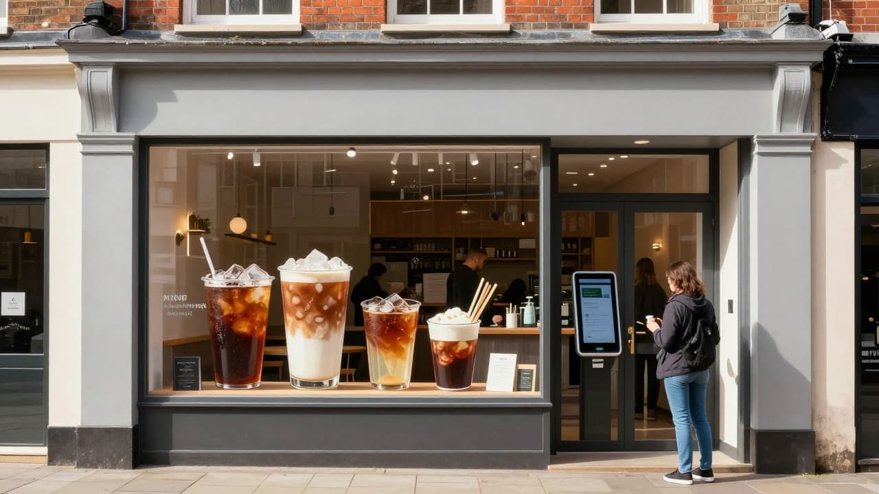 A modern Costa coffee shop with a digital kiosk