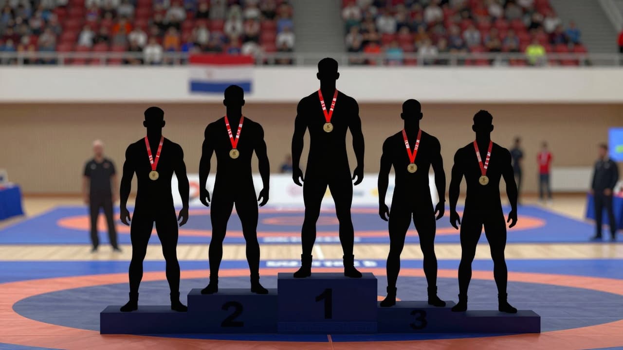 Mladi hrvatski hrvači na postolju s medaljama