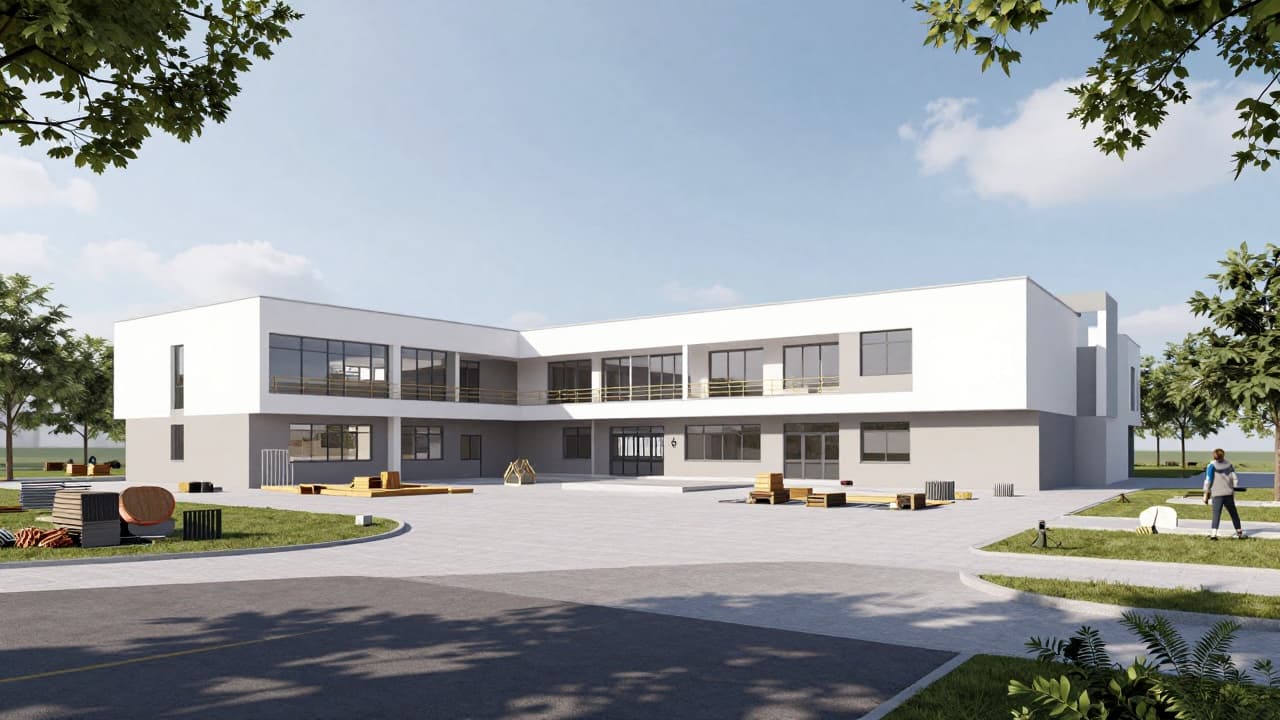 Modern school building under construction