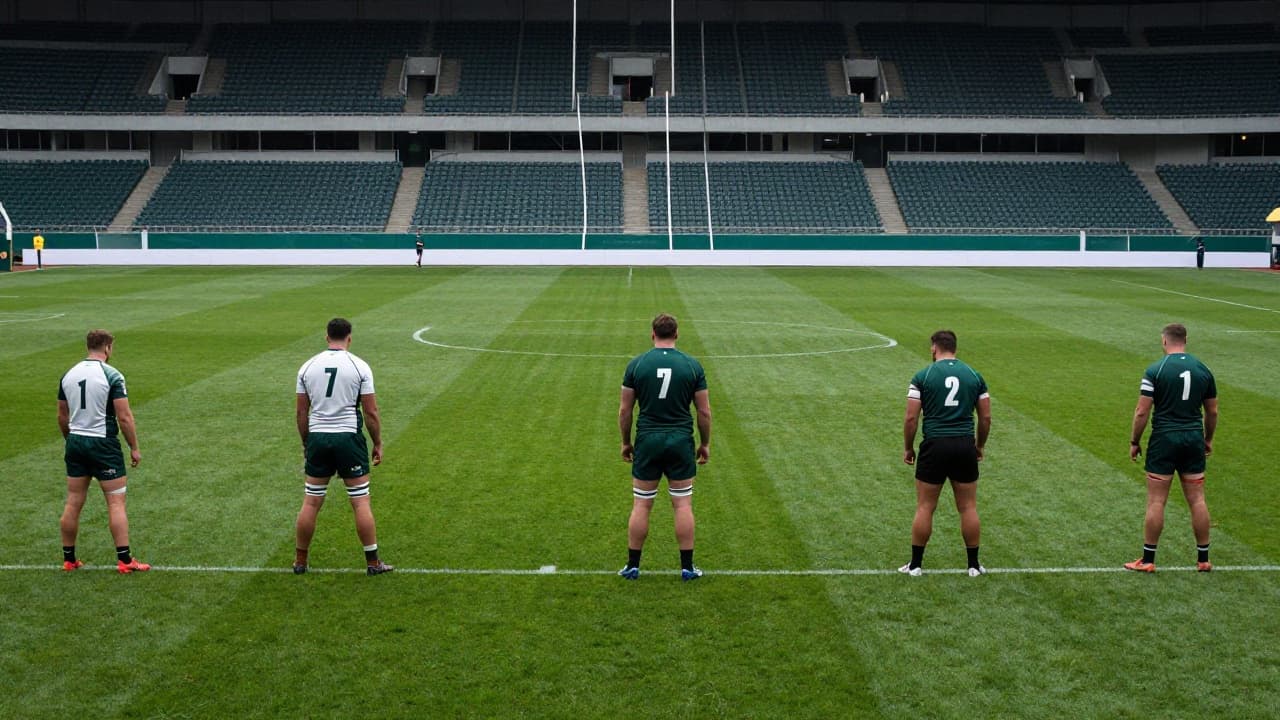 Rugby team training on a grass pitch