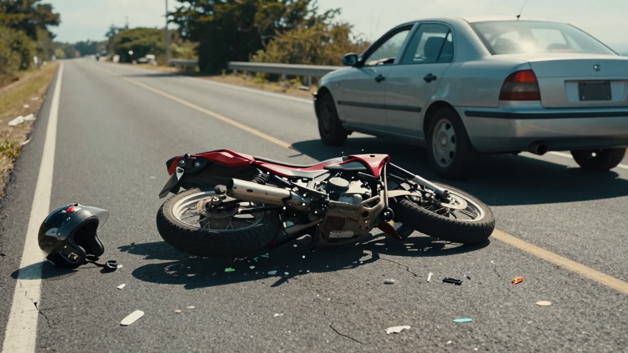 Motorcycle on the asphalt after the crash