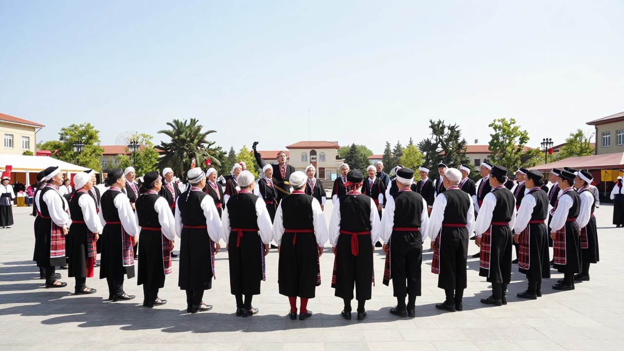 Older singers in traditional dress at the competition