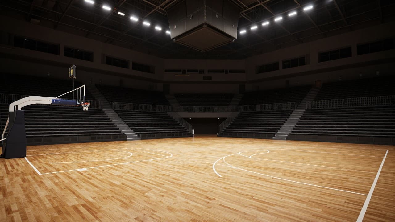 Empty hall with a basketball court