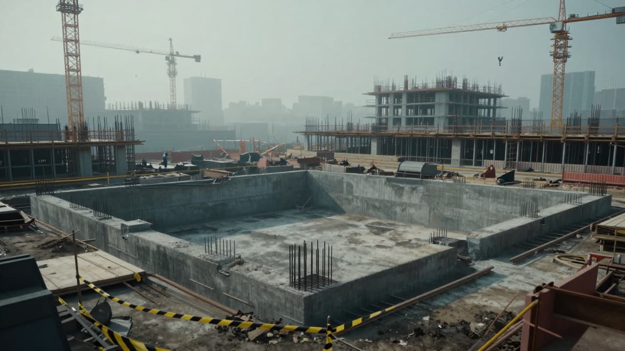 Empty foundation on the construction site